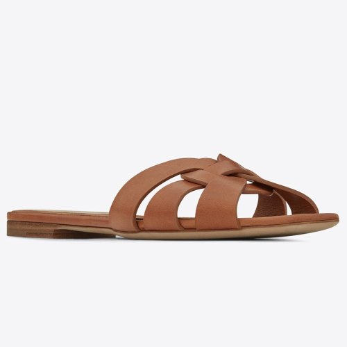 Cheap Reps Saint Laurent Tribute Slides In Tan Calfskin