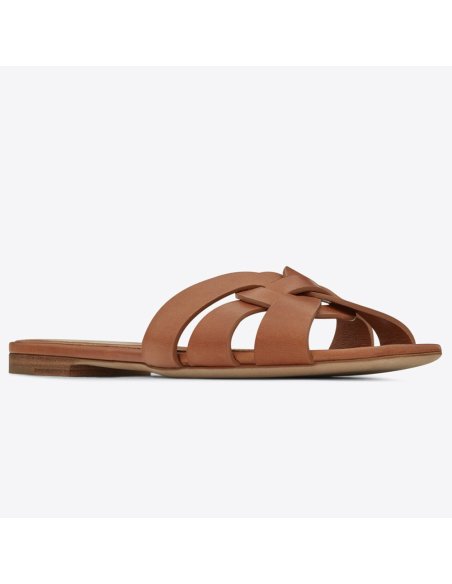 Cheap Reps Saint Laurent Tribute Slides In Tan Calfskin