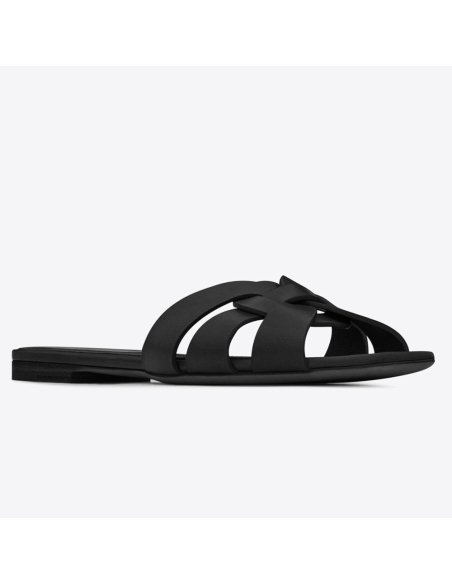 Cheap Reps Saint Laurent Tribute Slides In Black Calfskin