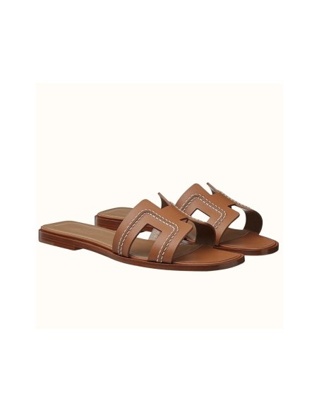 Cheap Reps Hermes Oran Slide Sandals In Brown Leather With Stitched
