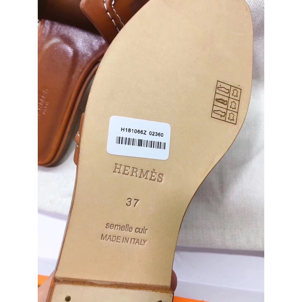 Cheap Reps Hermes Oran Slide Sandals In Brown Leather With Stitched