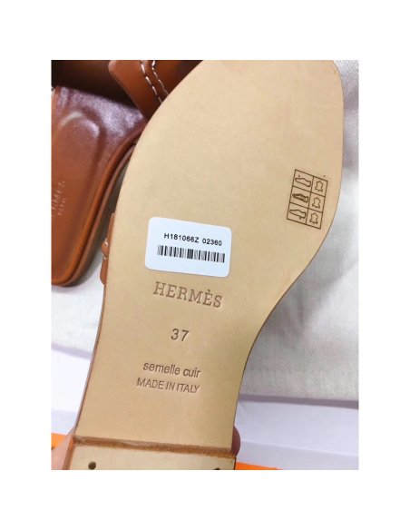 Cheap Reps Hermes Oran Slide Sandals In Brown Leather With Stitched