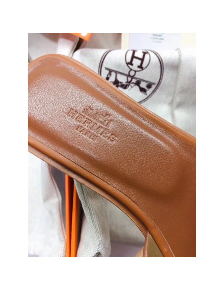 Cheap Reps Hermes Oran Slide Sandals In Brown Leather With Stitched