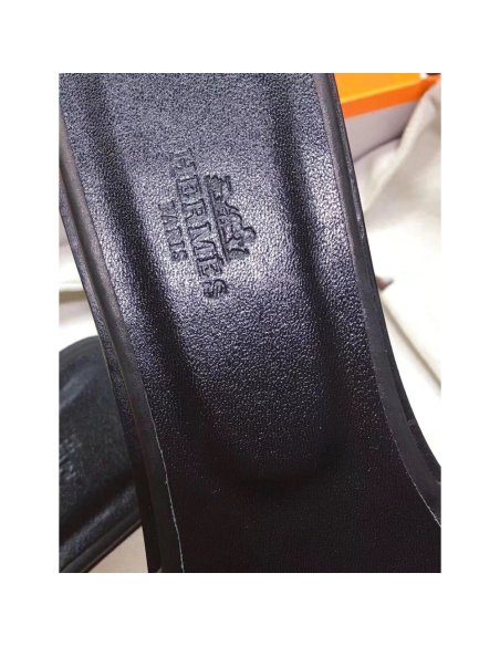 Cheap Reps Hermes Oran Slide Sandals In Black Leather With Stitched