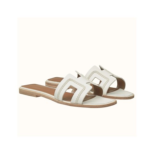 Cheap Reps Hermes Oran Slide Sandals In White Leather With Stitched
